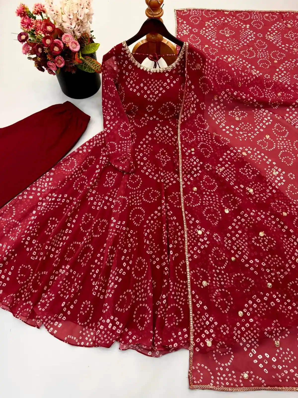 Maroon Digital Print Faux Georgette Flared Anarkali Suit Set